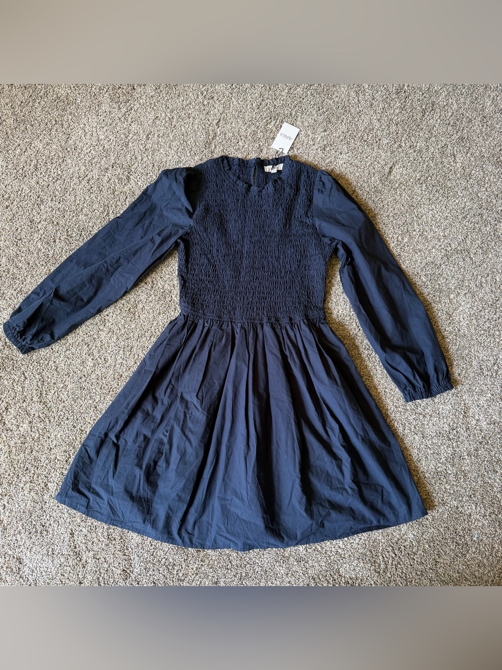 Avara Navy Cotton Smocked Loralei Dress Size Large Classic Capsule Preppy NWT